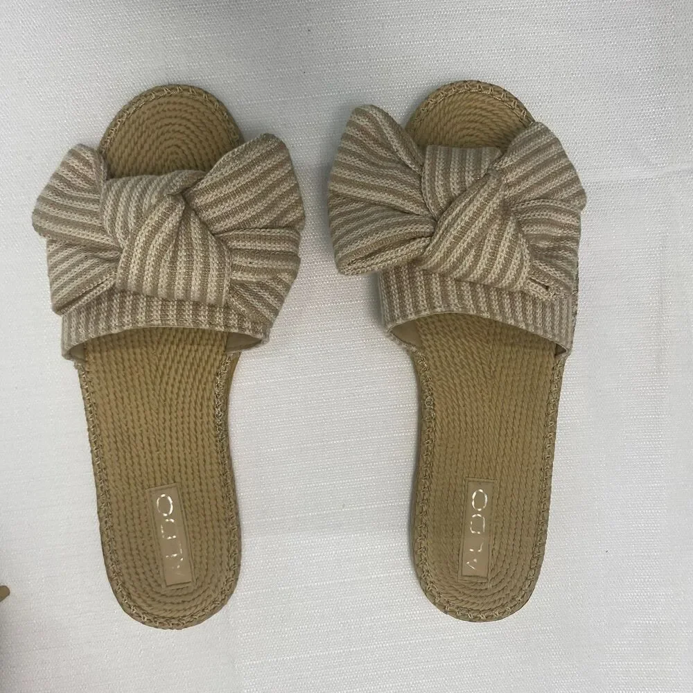 Aldo Espadrilles Slide Flat Sandals Women's Sz US 10 Beige Striped Boho Travel